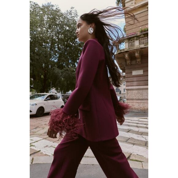 ZARA FEATHER CUFF BLAZER - Picture 1 of 9